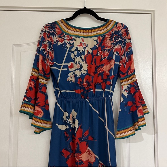 Floral V-Neck Maxi Dress - Blue and Red - Picture 10 of 12